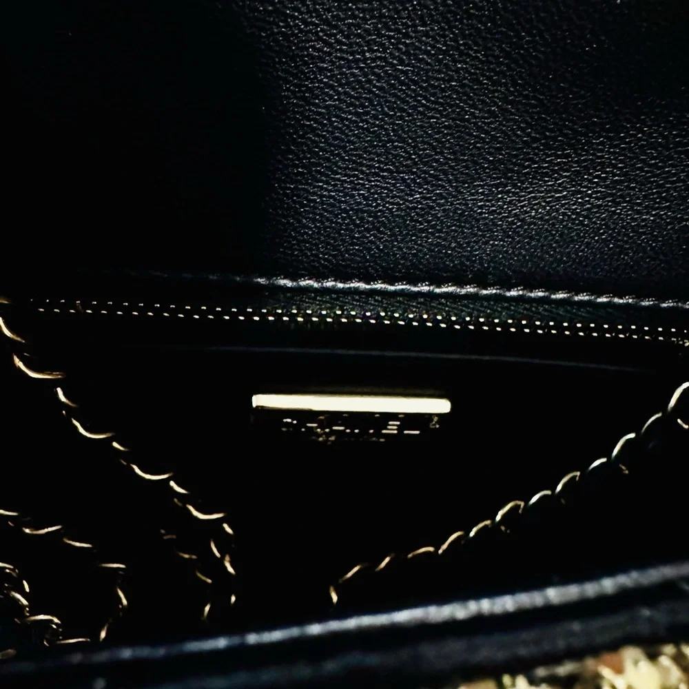Chanel Glittering Evening Black and Gold Shoulder Bag New with Tags Mini Classic
